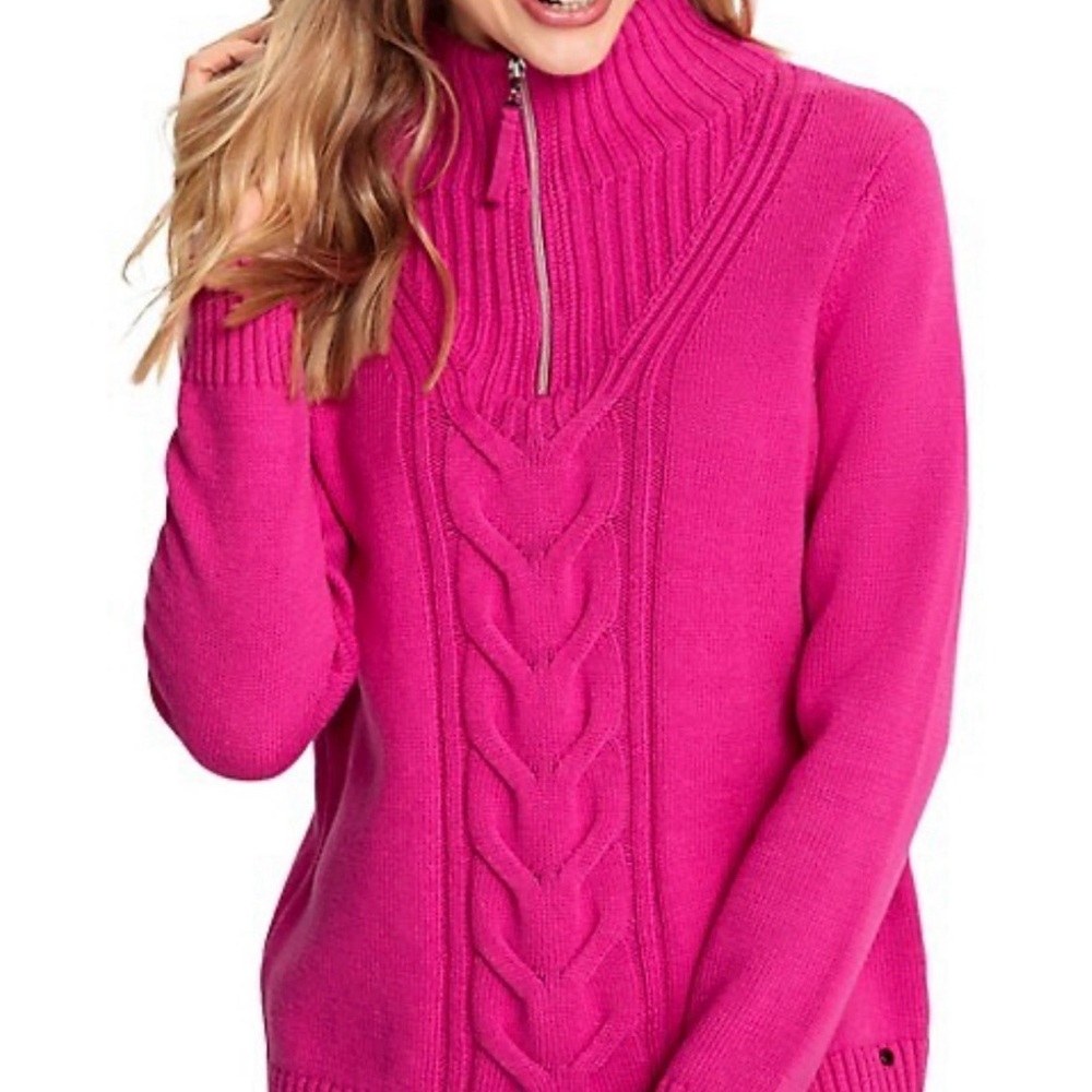 Olsen Pink Cable Knit Cotton Blend Quarter Zip Sweater Size Small Cottagecore